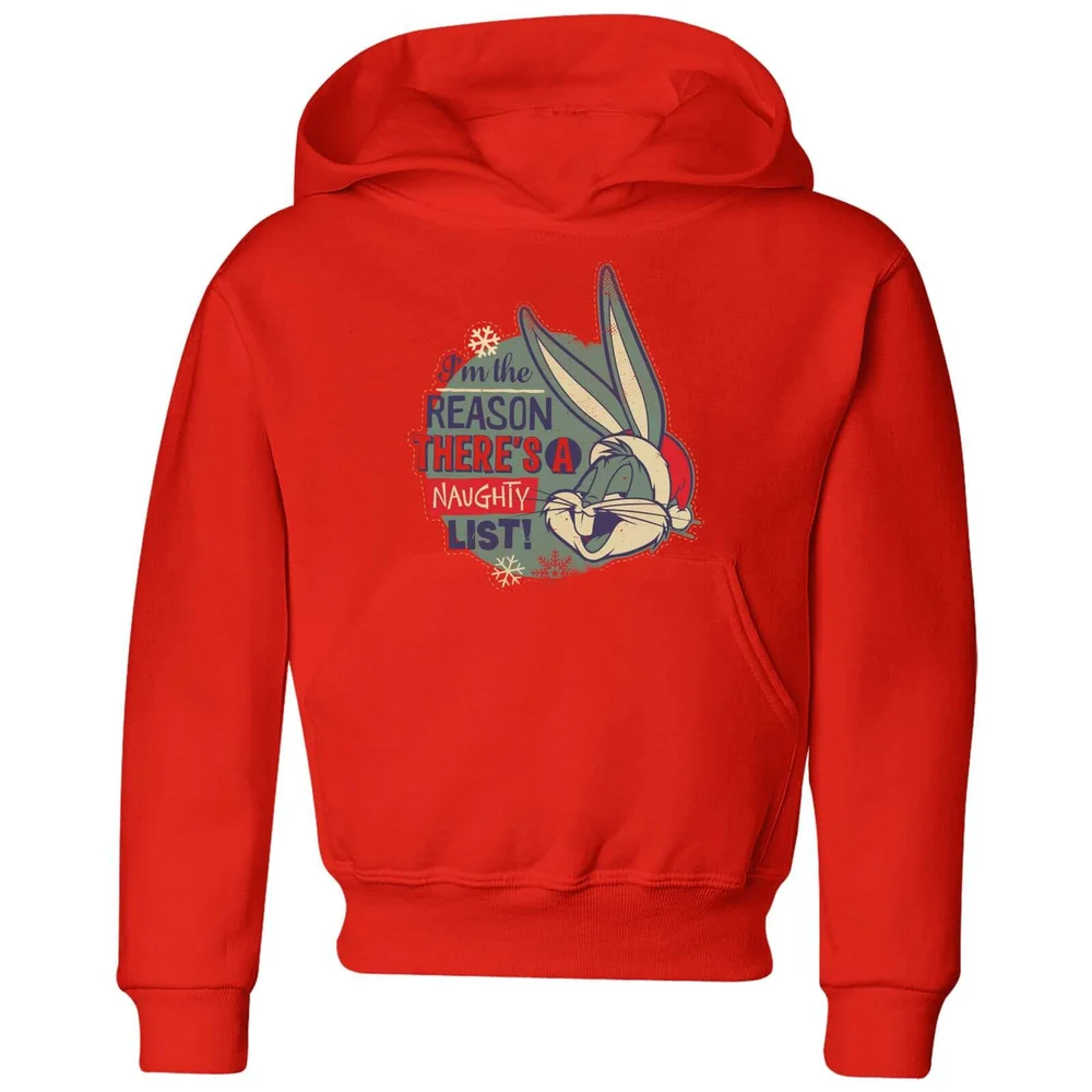 Looney Tunes I'm The Reason There Is A Naughty List Kids' Christmas Hoodie - Red - 3-4 ans Image 1