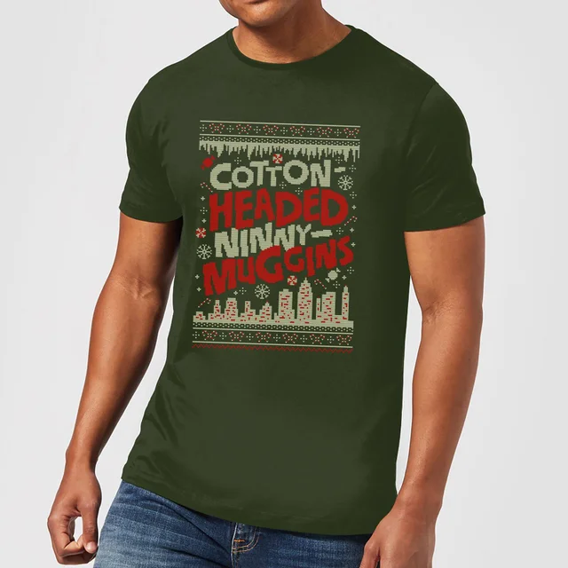 Elf Cotton-Headed-Ninny-Muggins Knit Men's Christmas T-Shirt - Forest Green