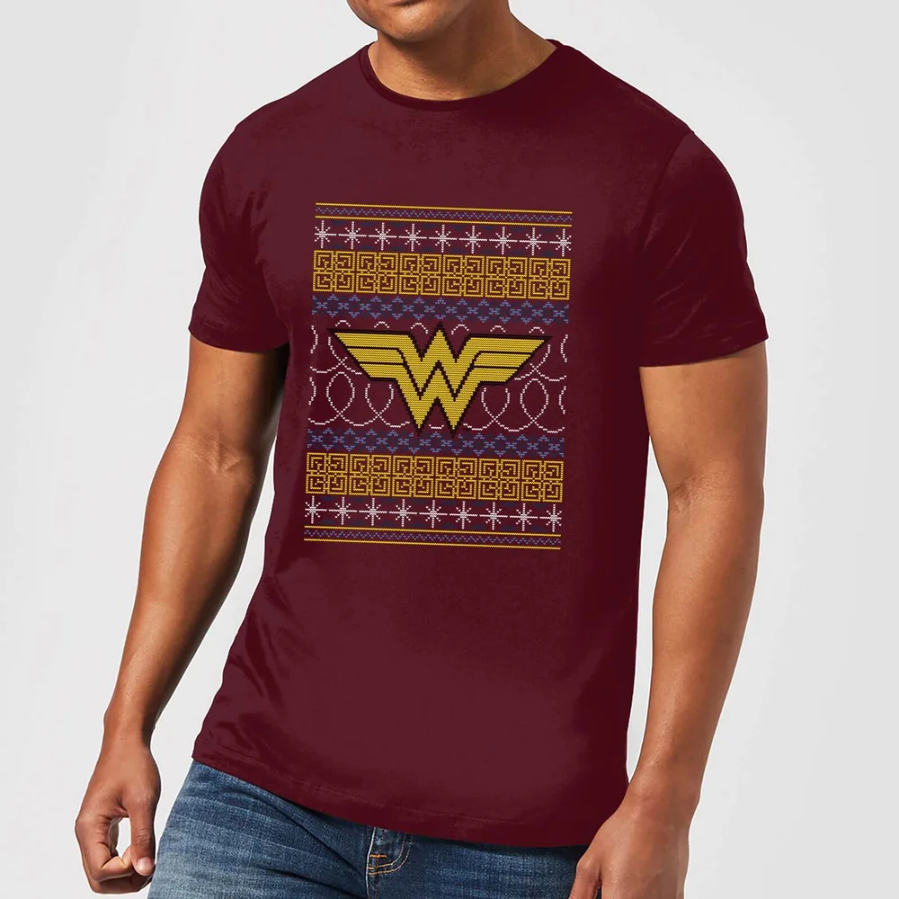 DC Wonder Woman Knit Men's Christmas T-Shirt - Burgundy - S Image 1