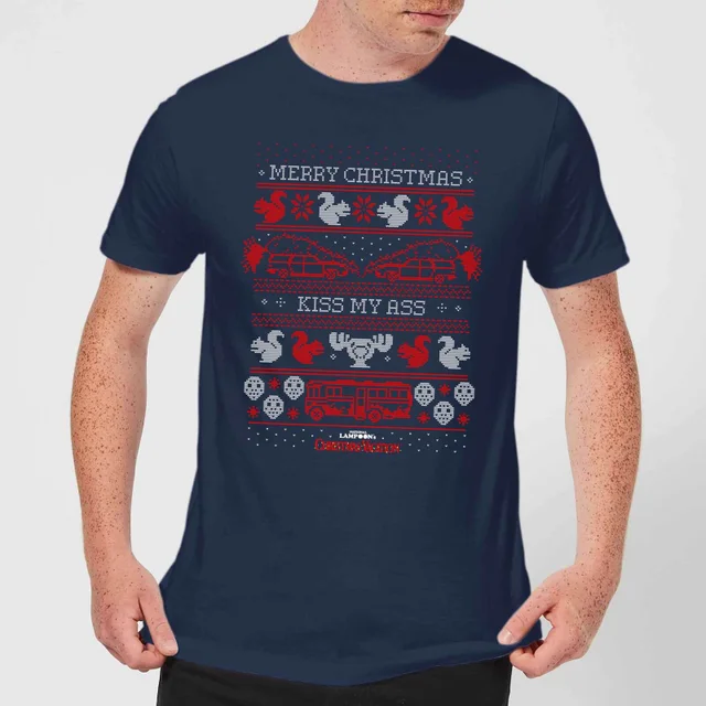 National Lampoon Merry Christmas Knit Men's Christmas T-Shirt - Navy