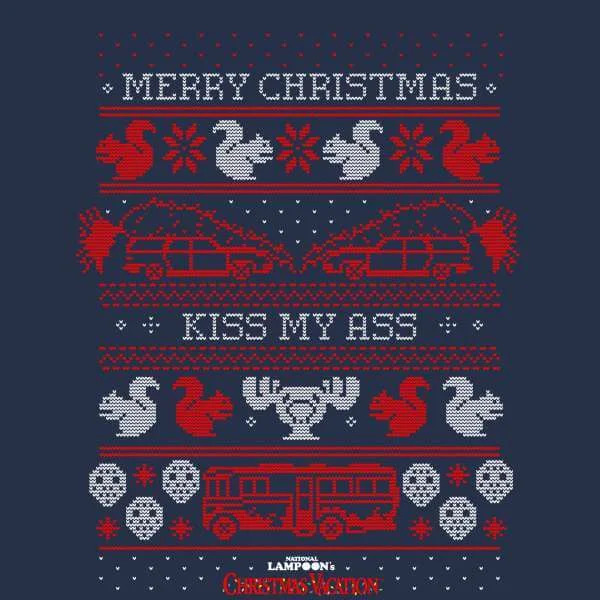 National Lampoon Merry Christmas Knit Men's Christmas T-Shirt - Navy