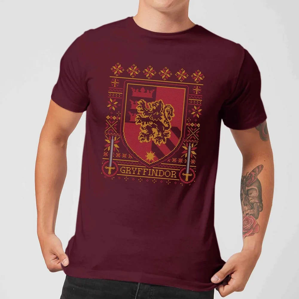 Harry Potter Gryffindor Crest Men's Christmas T-Shirt - Burgundy - S Image 1