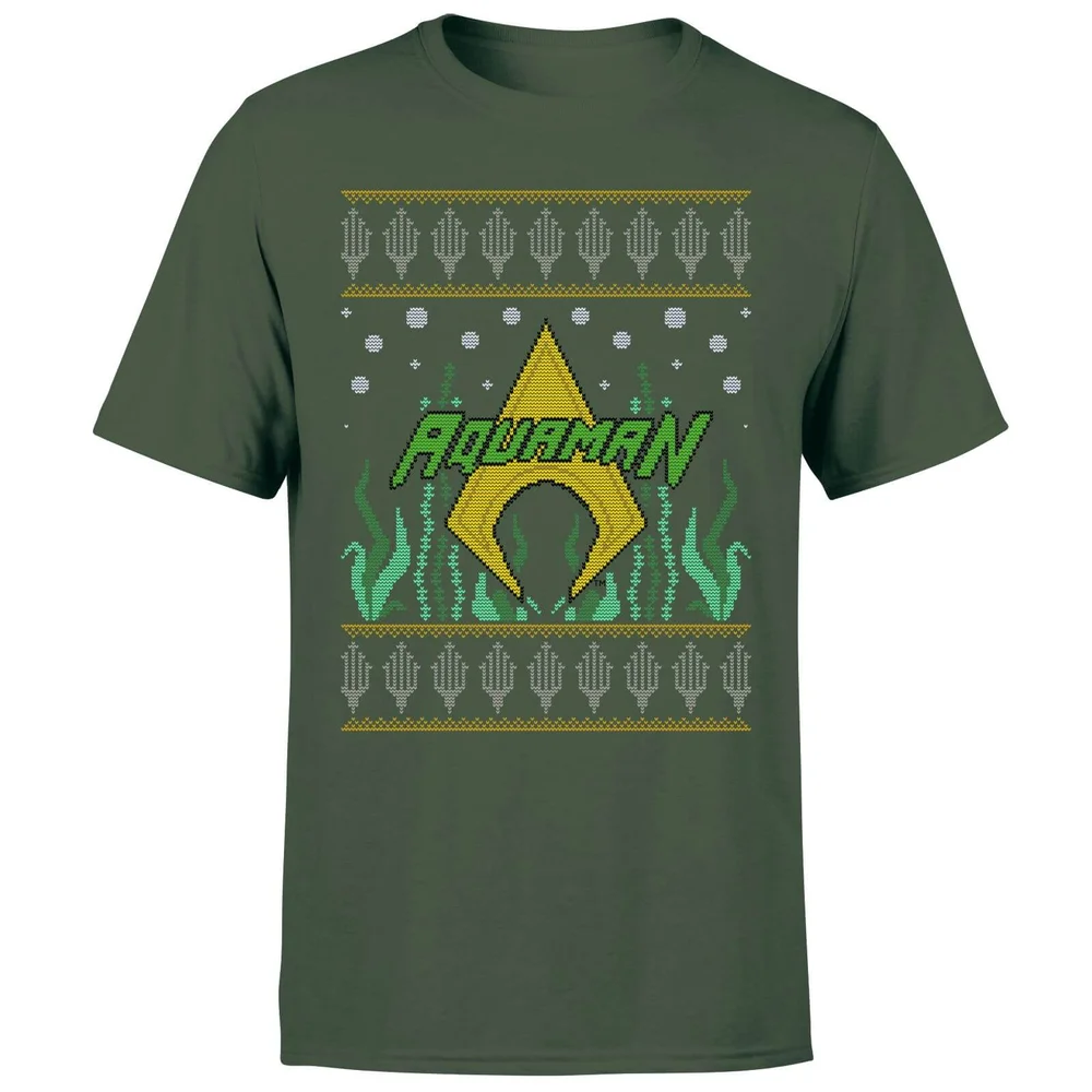 DC Aquaman Knit Men's Christmas T-Shirt - Forest Green - S Image 1