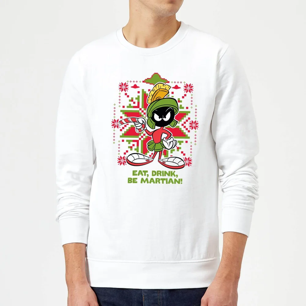 Looney Tunes Eat Drink Be Martian Pull de Noël - Blanc - S Image 1