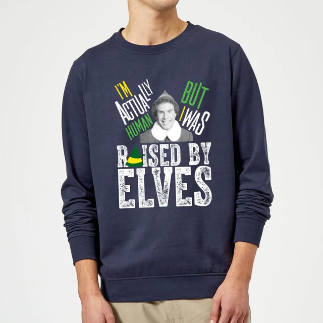 Elf Raised By Elves Pull de Noël - Bleu Marine