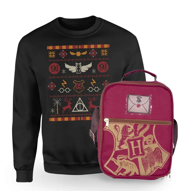 Harry Potter Hogwarts Sweatshirt & Bag Bundle - Black