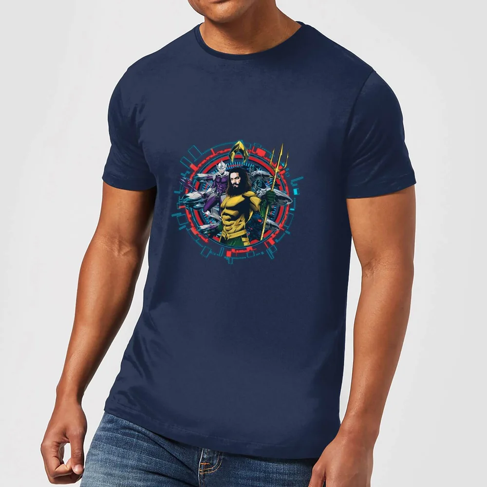 Aquaman Circular Portrait Men's T-Shirt - Navy - S Image 1