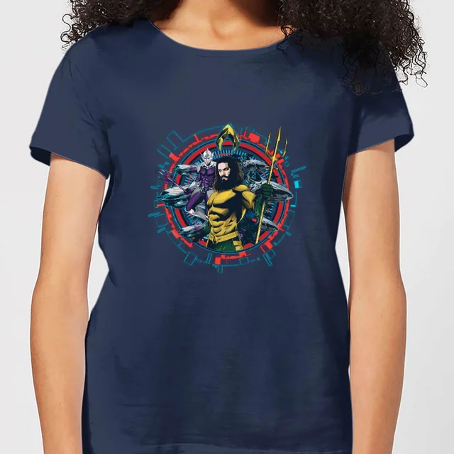 Aquaman Circular Portrait Women's T-Shirt - Navy