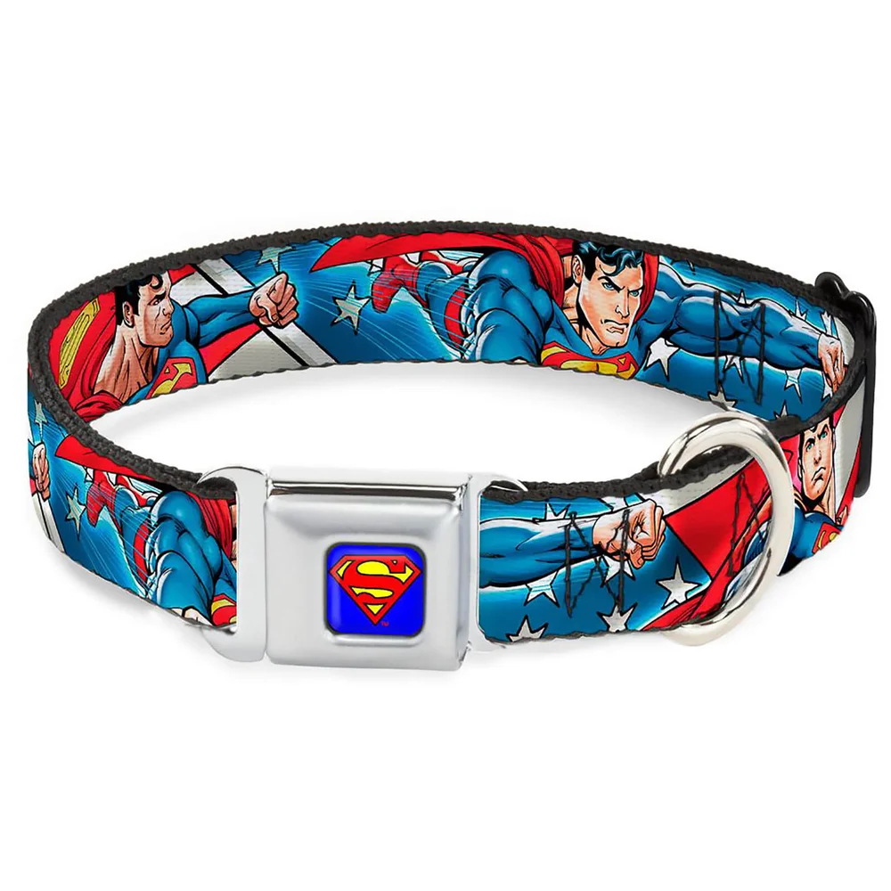 Buckle-Down DC Comics Superman Action Dog Collar - Blue (Various Sizes) - S/13-18 Inches Image 1