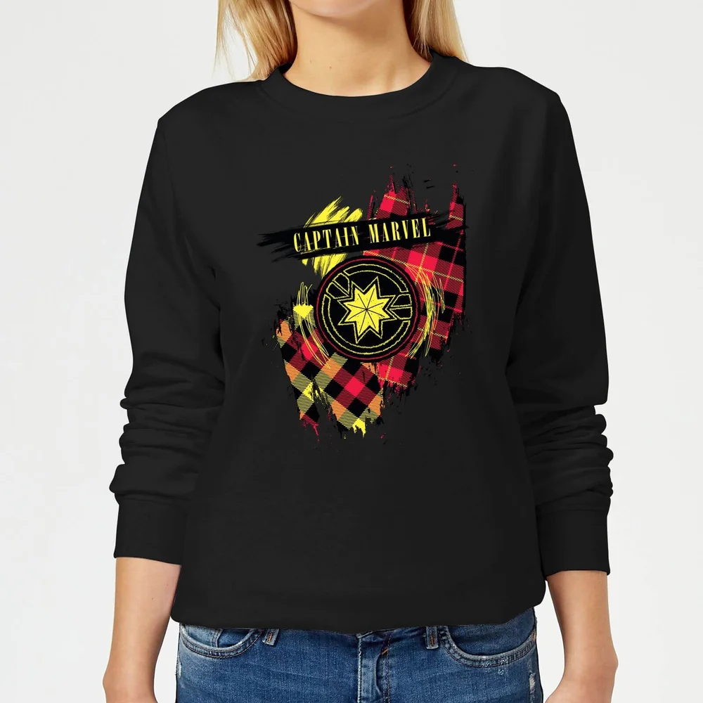 Captain Marvel Tartan Patch Women's Sweatshirt - Black - XS Image 1