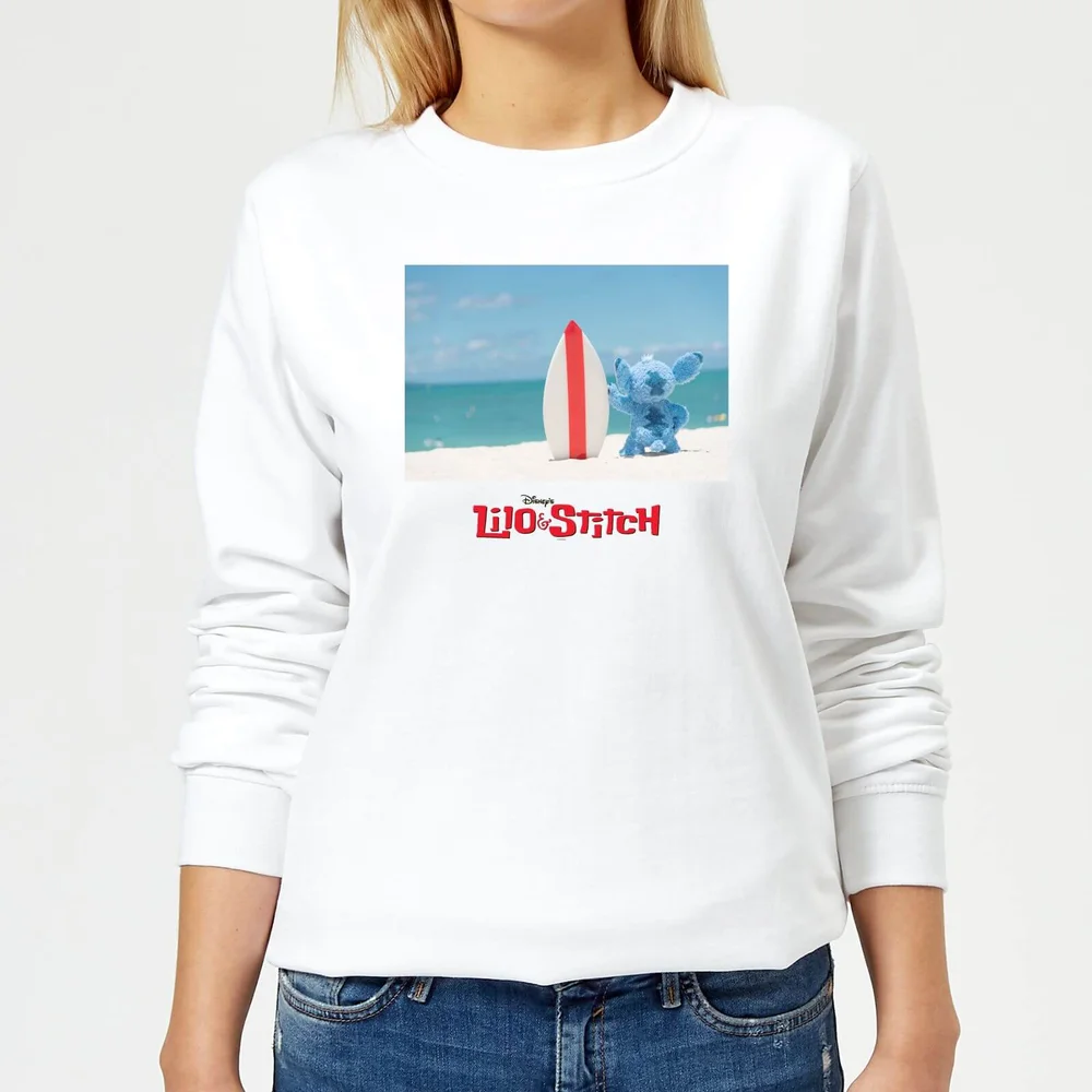 Disney Lilo And Stitch Surf Beach Women's Sweatshirt - White - XS Image 1