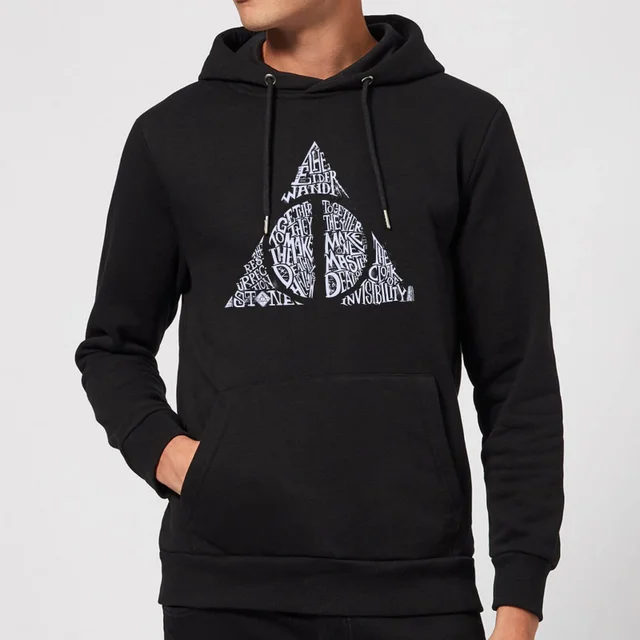 Harry Potter Deathly Hallows Text Hoodie - Black