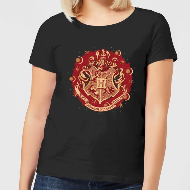 Harry Potter Hogwarts Christmas Crest Women's T-Shirt - Black
