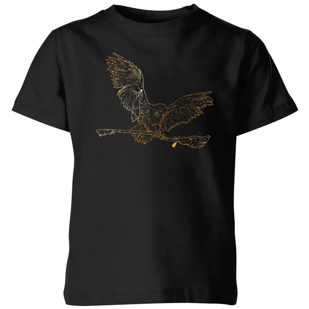 Harry Potter Hedwig Broom Gold Kids' T-Shirt - Black - 3-4 ans Image 1