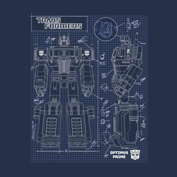 Transformers Optimus Prime Schematic Men's T-Shirt - Navy