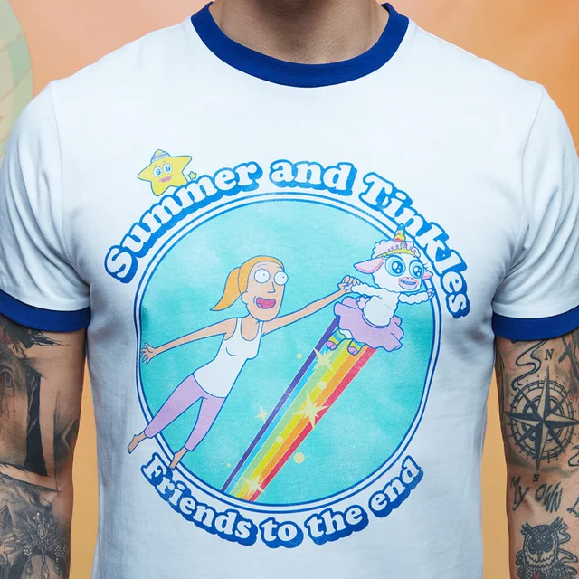 T-shirt - Rick and Morty Summer & Tinkles Ringer - Blanc / Bleu
