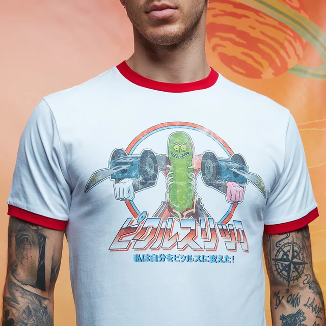 T-shirt - Rick and Morty Pickle Rick Ringer - Blanc / Rouge