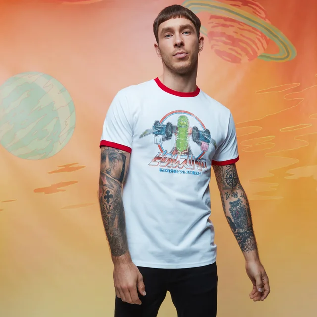 T-shirt - Rick and Morty Pickle Rick Ringer - Blanc / Rouge