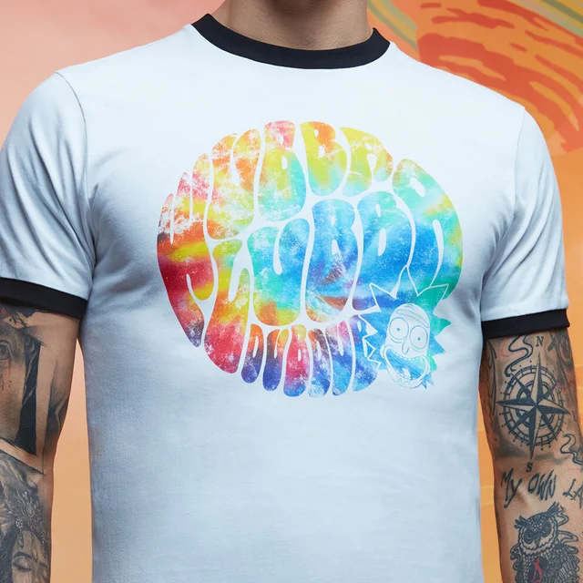 T-shirt - Rick and Morty Wubba Lubba Dub Dub Rainbow Psychedelic - Blanc / Noir