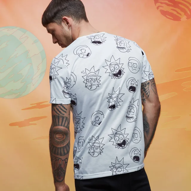 T-shirt - Rick and Morty All-Over Print Faces - Blanc
