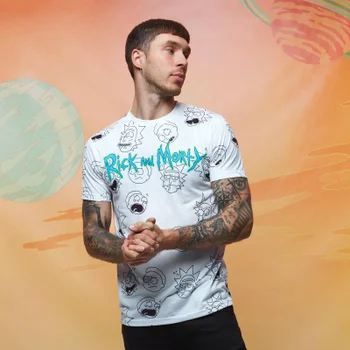 T-shirt - Rick and Morty All-Over Print Faces - Blanc
