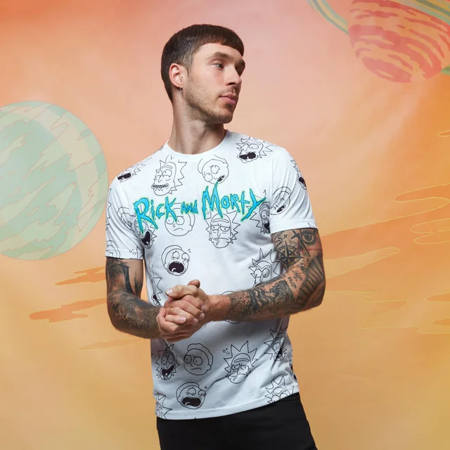 T-shirt - Rick and Morty All-Over Print Faces - Blanc