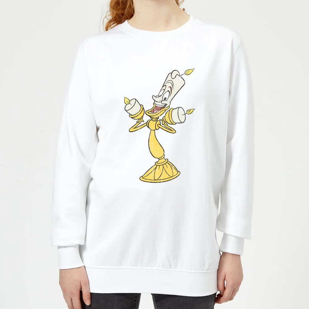 Disney Beauty And The Beast Lumiere Distressed Women's Sweatshirt - White - XS Image 1