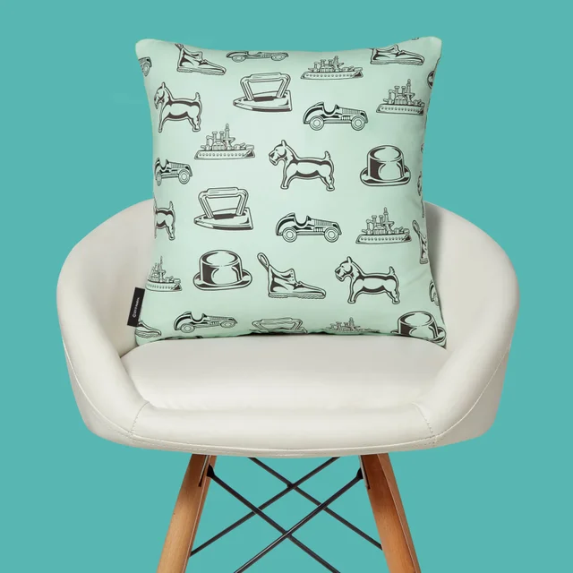 Monopoly Pieces Letterpress Square Cushion
