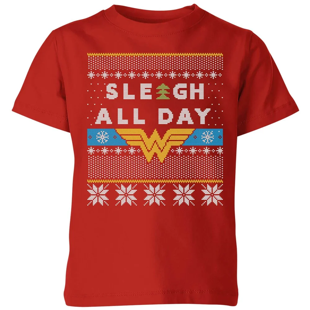 Wonder Woman 'Sleigh All Day Kids' Christmas T-Shirt - Red - 3-4 ans Image 1