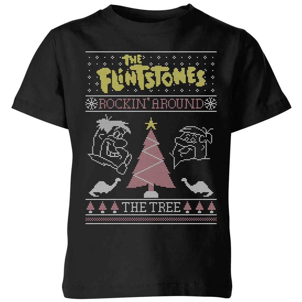 Flintstones Rockin Around The Tree Kids' Christmas T-Shirt - Black - 3-4 ans Image 1