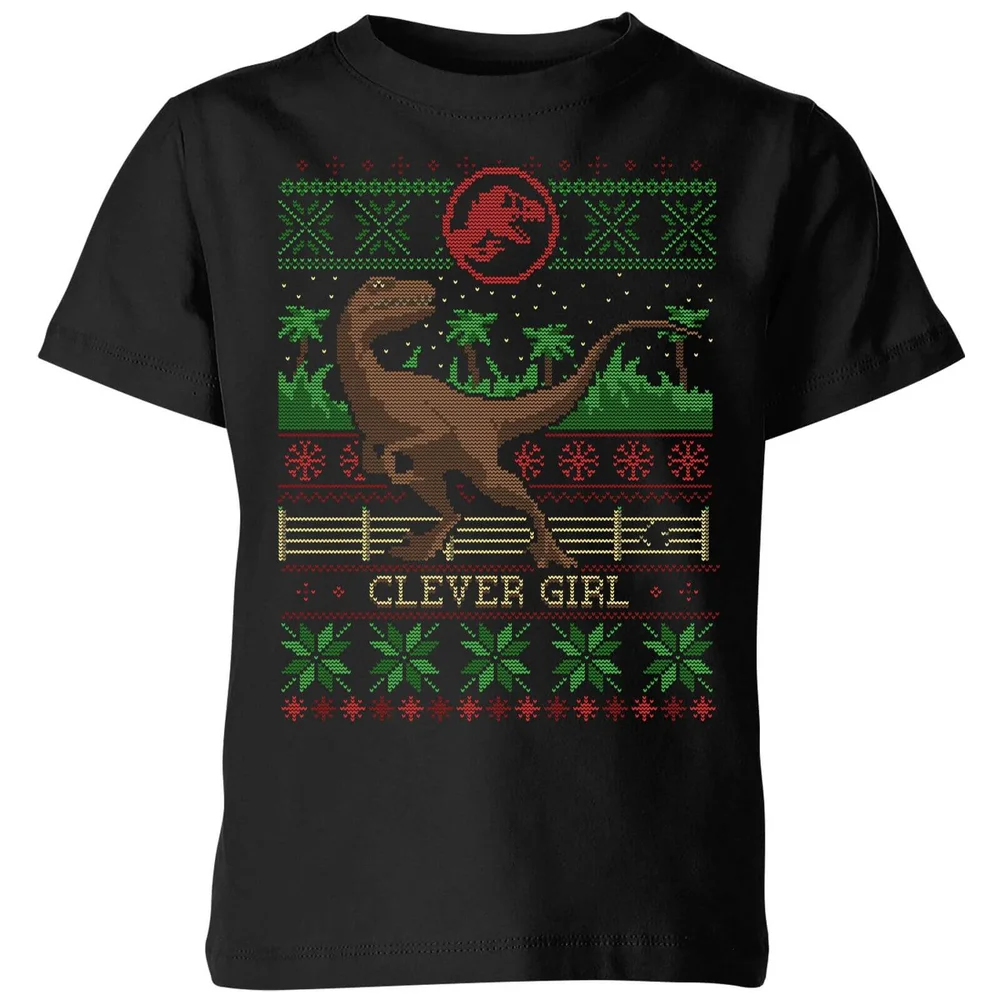 Jurassic Park Clever Girl Kids' Christmas T-Shirt - Black - 3-4 ans Image 1