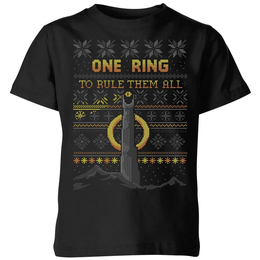 The Lord Of The Rings One Ring Kids' Christmas T-Shirt in Black - 3-4 ans Image 1