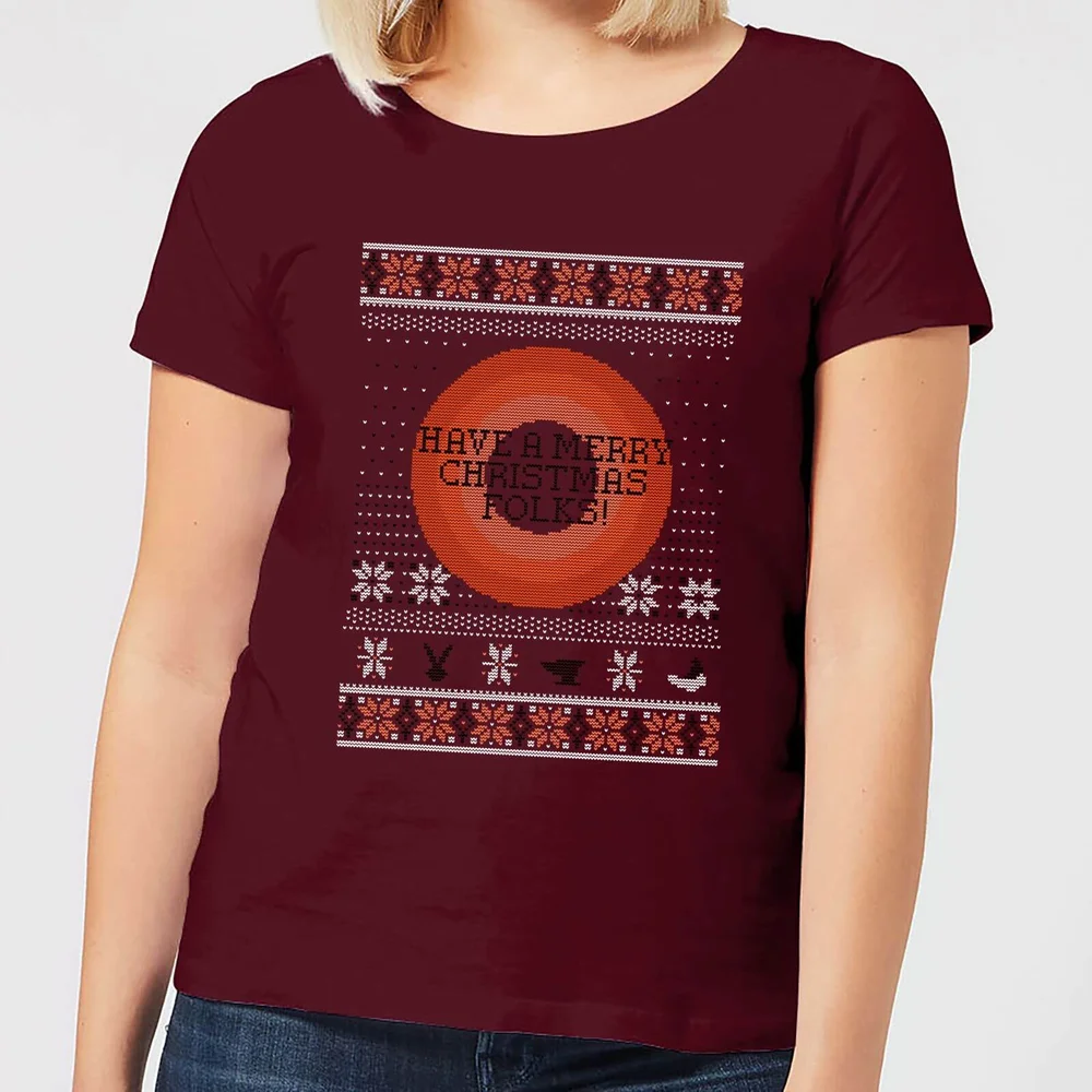 Looney Tunes Knit Women's Christmas T-Shirt - Burgundy - S Image 1