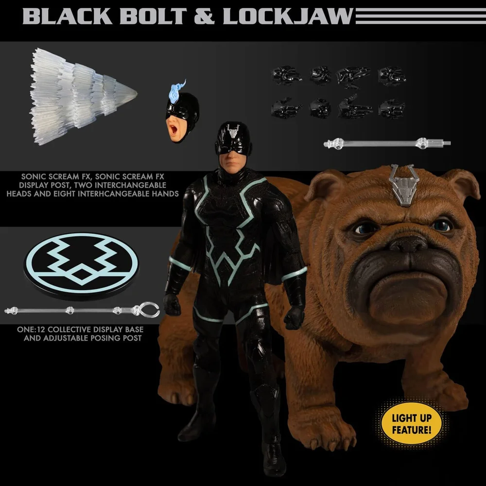 Mezco Ensemble de figurines de collection Noir Bolt et Lockjaw de Marvel Comics à l'échelle 1:12 Image 1