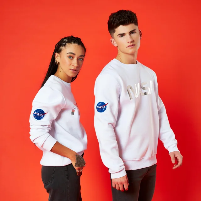 Sweat-Shirt NASA Logo Metallique - Blanc - Unisexe
