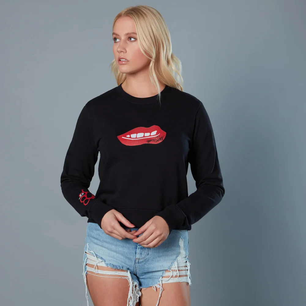 Sweat-shirt crop top Red Lips and Knuckduster Birds of Prey - Noir - Femme - S Image 1