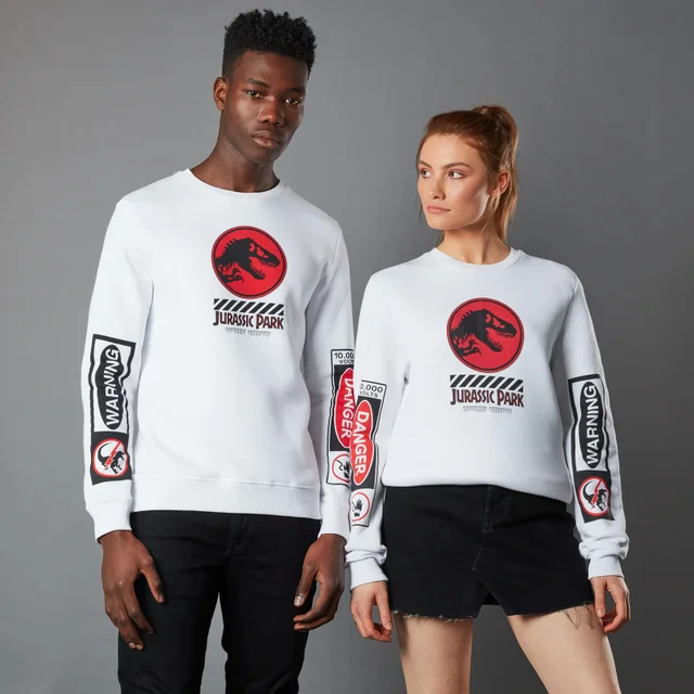 Sweat-shirt Jurassic Park Primal Warning - Blanc - Unisexe