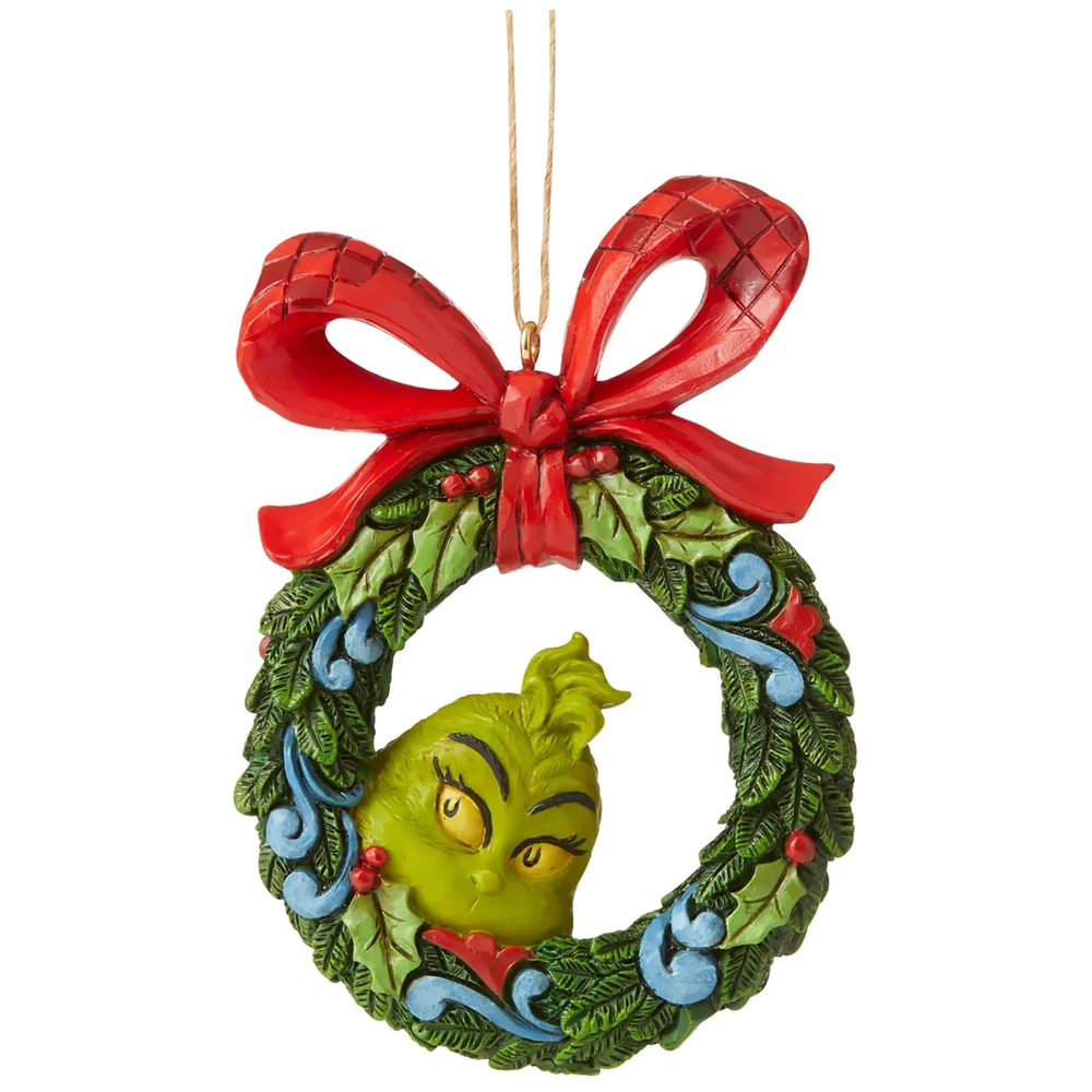 The Grinch Par Jim Shore Grinch Peeking Through Wreath (ornement suspendu) 9 cm Image 1