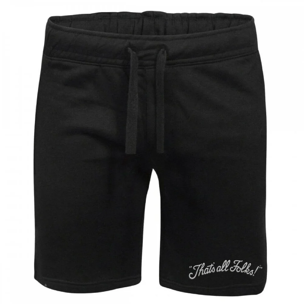 Looney Tunes That's All Folks Embroidered Unisex Jogger Shorts - Black - S Image 1