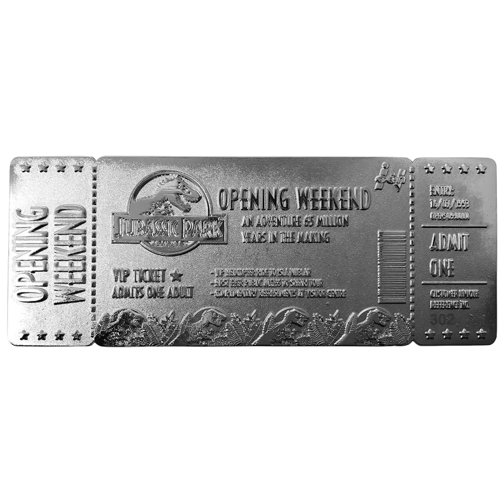 Réplique du ticket d'entrée de Jurassic Park plaqué argent - Edition limitée Image 1