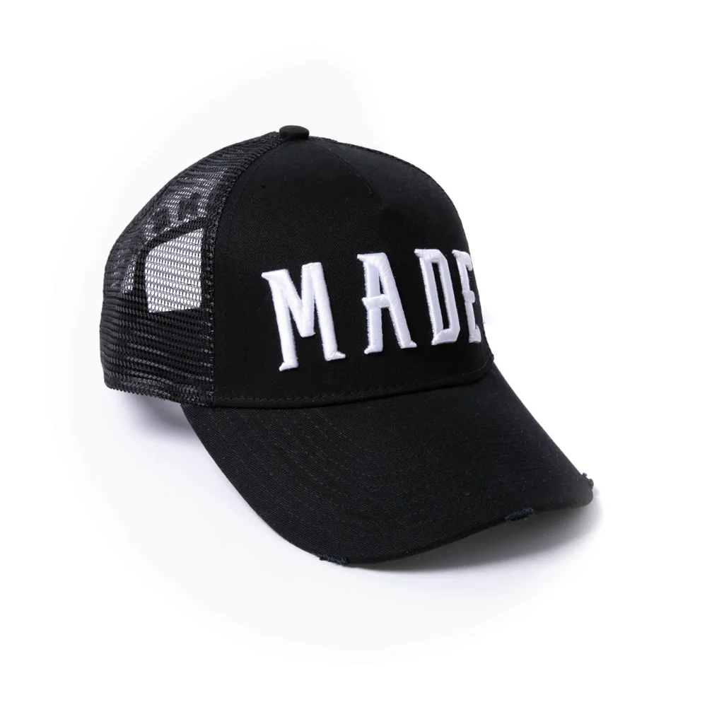 Milliner Black Distressed Cotton Trucker Made 3D Embroidered Image 1