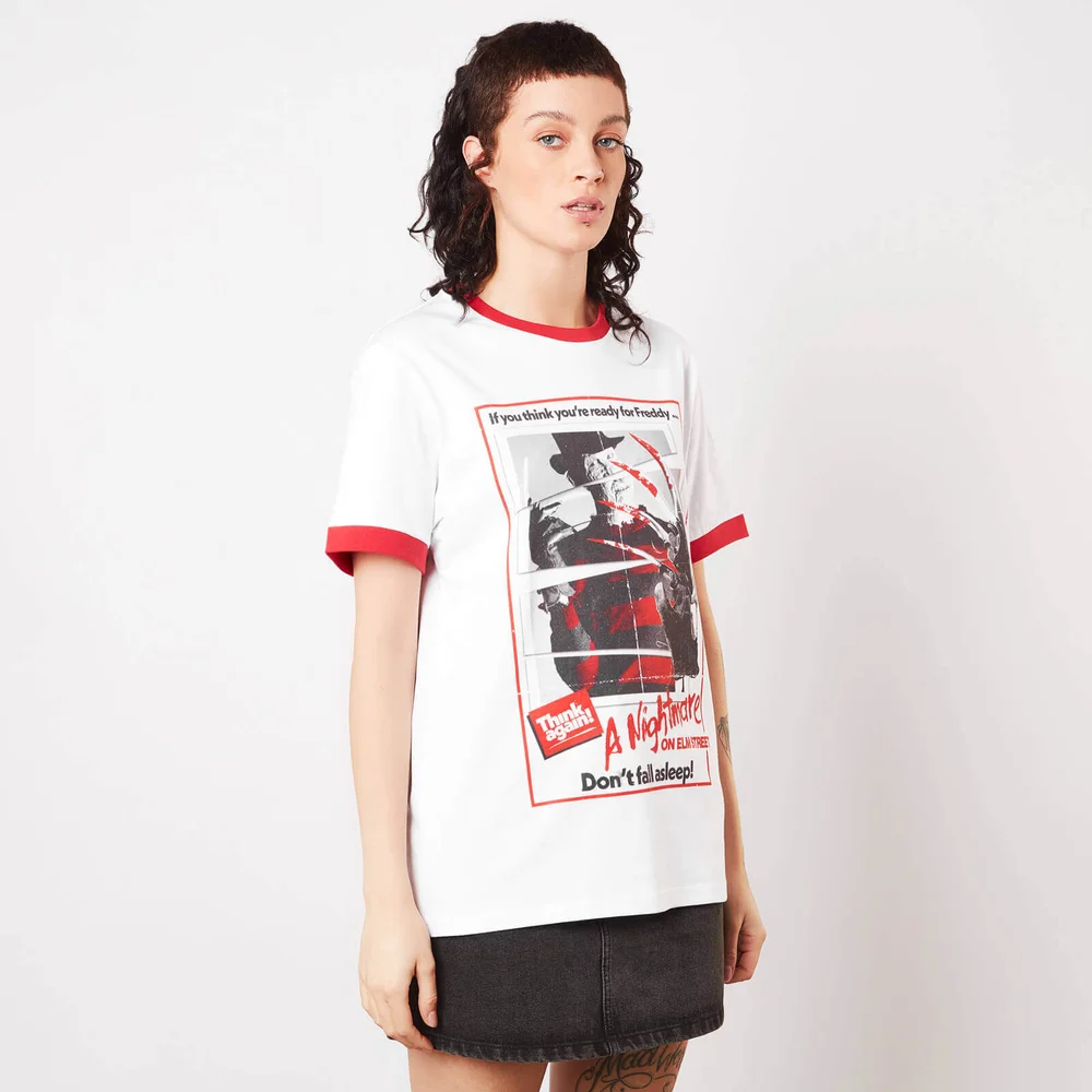 A Nightmare On Elm Street Don't Fall Asleep Unisexe Ringer T-Shirt - Blanc / Rouge - S Image 1