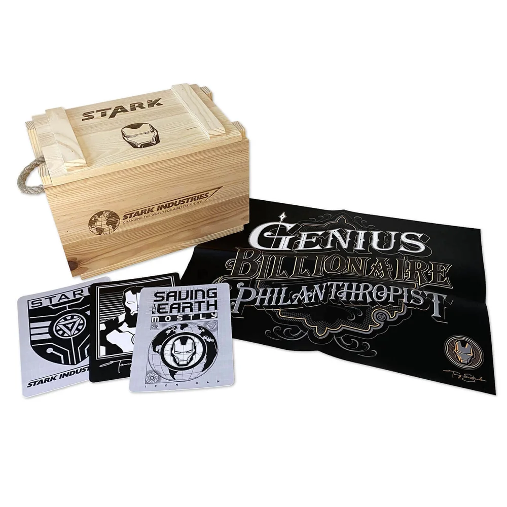 Iron Man Stark Industries Caisse de munitions avec un poster de Tony Stark, des cartes artistiques en exclusivité Zavvi Image 1