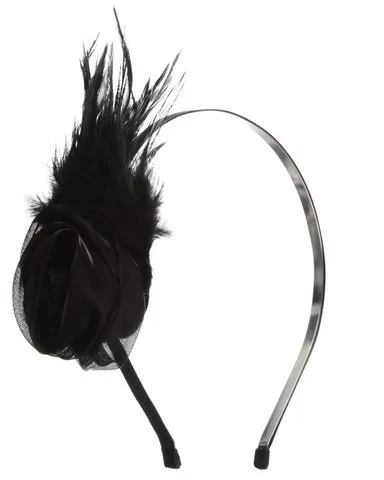 Satin Rose & Peacock Feather Hairband - Black Image 1