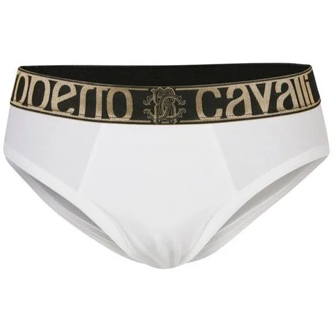 Roberto Cavalli Men's Gold Contrast Brief - White - S - Blanc Image 1