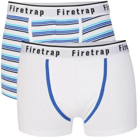 Firetrap Men's 2-Pack Striped Boxers - White/Blue - S - Blanc/Bleu Image 1