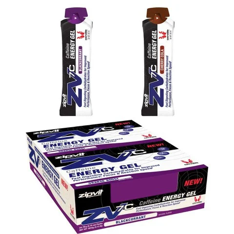 ZipVit ZV7C Caffeine Energy Gel - Box of 24 - 24Gélules molles - Boîte - Cassis Image 1