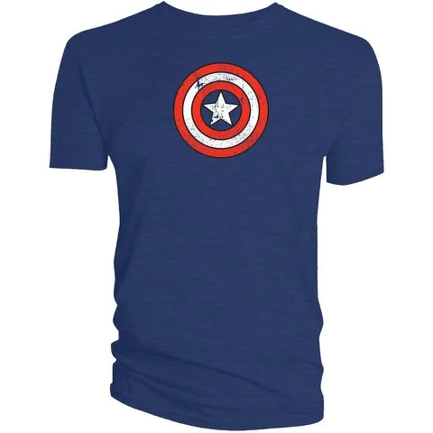 Captain America's Shield Distressed T-Shirt - Blue - L - Bleu Image 1