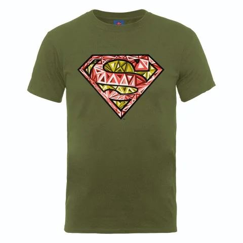 DC Comics Men's T-Shirt Superman Cells Logo - Military Green - S - Vert Citron Image 1
