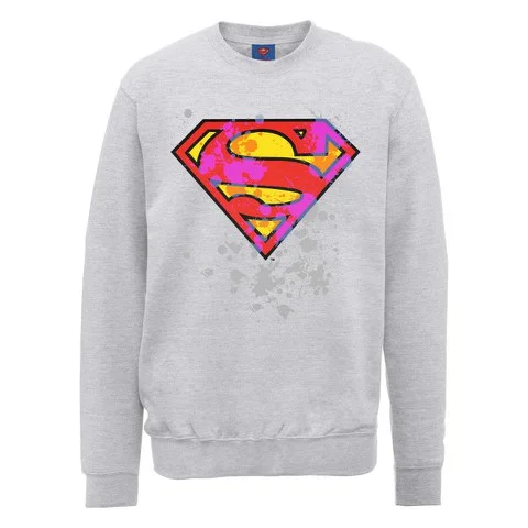 DC Comics Sweatshirt Superman Splatter Logo - Heather Grey - S - Gris Image 1
